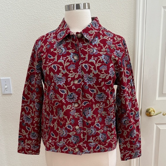 Haymaker XL, dark red, blue, green, tan floral pattern denim jacket - Picture 10 of 15